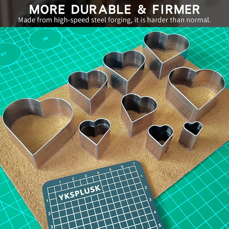 YKSPLUSK 9 Pcs Leather Hole Cutter Tool Set, 9 Sizes Heart Shape Cutter Tools High Carbon Steel, Leather Cutting Dies Kit for DIY Leathercraft, Leather Hollow Punching with Plastic Box - Image 3
